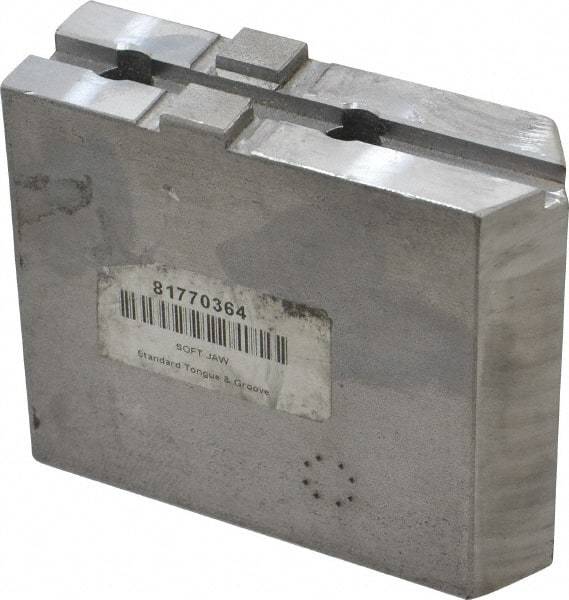 H & R Manufacturing - Tongue & Groove Attachment, Square Soft Lathe Chuck Jaw - Steel, 1-3/4" Btw Mount Hole Ctrs, 3-15/16" Long x 1-1/4" Wide x 3-3/8" High, 5/16" Groove - Americas Industrial Supply