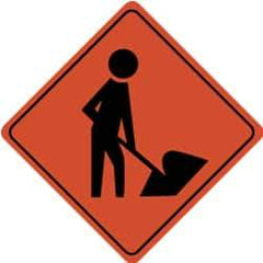 NMC - "Worker Digging", 24" Wide x 24" High, Aluminum Traffic Control Signs - 0.08" Thick, Black on Orange, High Intensity Reflectivity, Diamond, Post Mount - Americas Industrial Supply
