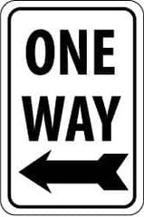 NMC - "One Way", "Left Arrow", 18" Wide x 24" High, Aluminum Parking Lot Traffic Signs - 0.08" Thick, Black on White, High Intensity Reflectivity, Rectangle, Post Mount - Americas Industrial Supply