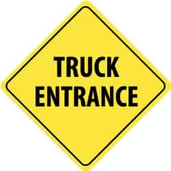 NMC - "Truck Entrance", 24" Wide x 24" High, Aluminum Traffic Control Signs - 0.08" Thick, Black on Yellow, High Intensity Reflectivity, Diamond, Post Mount - Americas Industrial Supply