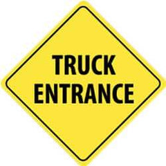 NMC - "Truck Entrance", 24" Wide x 24" High, Aluminum Traffic Control Signs - 0.08" Thick, Black on Yellow, High Intensity Reflectivity, Diamond, Post Mount - Americas Industrial Supply