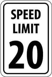 NMC - "Speed Limit 20", 12" Wide x 18" High, Aluminum Speed Limit Signs - 0.063" Thick, Black on White, Rectangle, Post Mount - Americas Industrial Supply