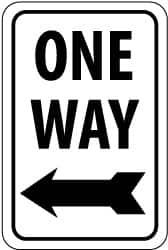 NMC - "One Way", "Left Arrow", 12" Wide x 18" High, Aluminum Parking Lot Traffic Signs - 0.08" Thick, Black on White, High Intensity Reflectivity, Rectangle, Post Mount - Americas Industrial Supply