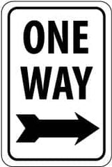 NMC - "One Way", "Right Arrow", 12" Wide x 18" High, Aluminum Parking Lot Traffic Signs - 0.08" Thick, Black on White, High Intensity Reflectivity, Rectangle, Post Mount - Americas Industrial Supply
