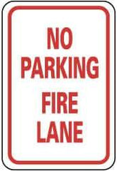 NMC - "No Parking - Fire Lane", 12" Wide x 18" High, Aluminum Fire Lane Signs - 0.08" Thick, Red on White, Engineer Grade Reflectivity, Rectangle, Post Mount - Americas Industrial Supply