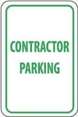 NMC - "Contractor Parking", 12" Wide x 18" High, Aluminum Reserved Parking Signs - 0.063" Thick, Green on White, Rectangle, Post Mount - Americas Industrial Supply