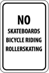 NMC - "No Skateboards Bicycle Riding Rollerskating", 12" Wide x 18" High, Aluminum Parking Lot Traffic Signs - 0.04" Thick, Black on White, Rectangle, Post Mount - Americas Industrial Supply