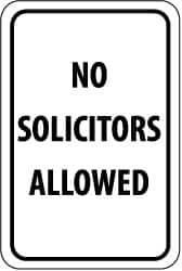 NMC - "No Solicitors Allowed", 12" Wide x 18" High, Aluminum Parking Lot Traffic Signs - 0.063" Thick, Black on White, Rectangle, Post Mount - Americas Industrial Supply