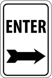 NMC - "Enter", "Right Arrow", 12" Wide x 18" High, Aluminum Parking Lot Traffic Signs - 0.08" Thick, Black on White, Engineer Grade Reflectivity, Rectangle, Post Mount - Americas Industrial Supply