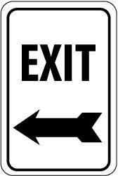 NMC - "Exit", "Left Arrow", 12" Wide x 18" High, Aluminum Parking Lot Traffic Signs - 0.08" Thick, Black on White, Engineer Grade Reflectivity, Rectangle, Post Mount - Americas Industrial Supply