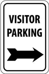 NMC - "Visitor Parking", "Right Arrow", 12" Wide x 18" High, Aluminum Parking Lot Traffic Signs - 0.08" Thick, Black on White, Engineer Grade Reflectivity, Rectangle, Post Mount - Americas Industrial Supply
