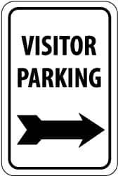 NMC - "Visitor Parking", "Right Arrow", 12" Wide x 18" High, Aluminum Parking Lot Traffic Signs - 0.04" Thick, Black on White, Rectangle, Wall Mount - Americas Industrial Supply