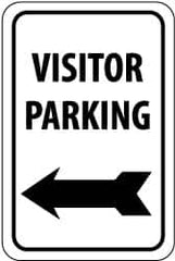 NMC - "Visitor Parking", "Left Arrow", 12" Wide x 18" High, Aluminum Parking Lot Traffic Signs - 0.063" Thick, Black on White, Rectangle, Post Mount - Americas Industrial Supply