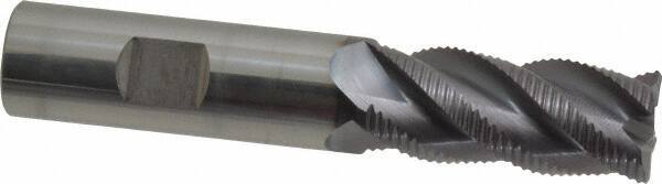 ProMax - 3/4" Diam, Fine Pitch, 1-5/8" LOC, 4 Flute Solid Carbide 0.055-0.065" Corner Radius Roughing End Mill - AlTiN Finish, 4" OAL, 3/4" Shank Diam, Single End, Centercutting, 40° Helix - Americas Industrial Supply