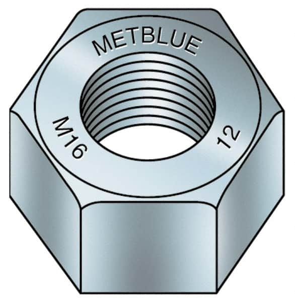 Value Collection - M16x2.00 Metric Coarse Steel Right Hand Hex Nut - 24mm Across Flats, 13mm High, Metric Blue Finish - Americas Industrial Supply