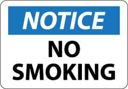 NMC - "Notice - No Smoking", 10" Long x 14" Wide, Pressure-Sensitive Vinyl Safety Sign - Rectangle, 0.004" Thick, Use for Accident Prevention - Americas Industrial Supply