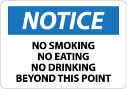 NMC - "Notice - No Smoking - No Eating - No Drinking Beyond This Area", 10" Long x 14" Wide, Pressure-Sensitive Vinyl Safety Sign - Rectangle, 0.004" Thick, Use for Accident Prevention - Americas Industrial Supply