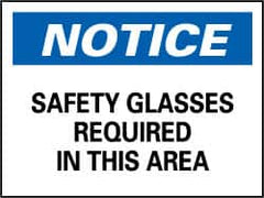 NMC - "Notice - Safety Glasses Required in This Area", 10" Long x 14" Wide, Aluminum Safety Sign - Rectangle, 0.04" Thick, Use for Accident Prevention - Americas Industrial Supply
