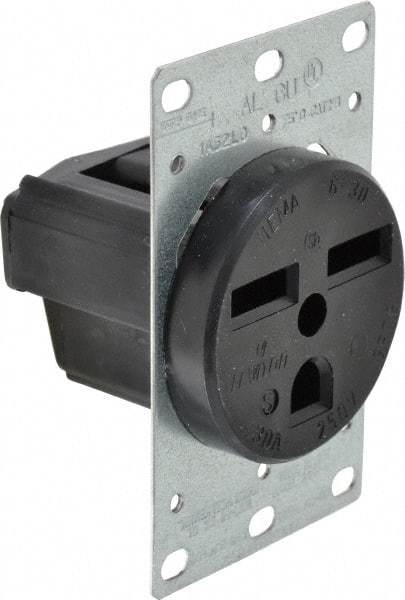 Leviton - 250 VAC, 30 Amp, 6-30P NEMA Configuration, Black, Industrial Grade, Self Grounding Single Receptacle - 1 Phase, 2 Poles, 3 Wire, Flush Mount, Tamper Resistant - Americas Industrial Supply