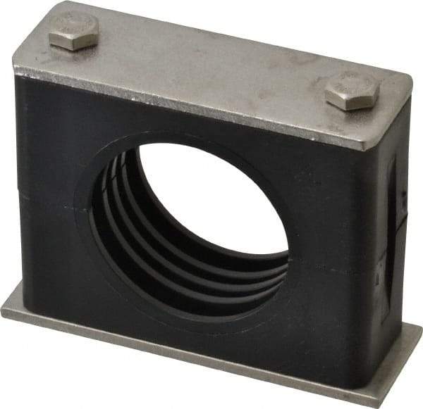 HYDAC - 3.46" Wide x 2.83" High x 1.18" Deep, Polypropylene Standard Duty Vibration-Control Clamp - Stainless Steel Plate, For 1-1/2" Pipe, Mount with Weld Plate, Top Plate, Plastic Clamp Pair, Bolts - Americas Industrial Supply