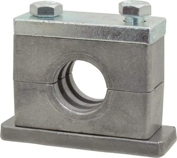 HYDAC - 3.35" Wide x 2.52" High x 1.18" Deep, Aluminum Heavy Duty Vibration-Control Clamp - Carbon Steel Plate, For 3/4" Pipe, Mount with Weld Plate, Top Plate, Plastic Clamp Pair, Bolts - Americas Industrial Supply