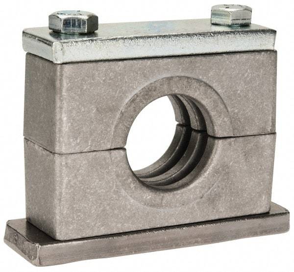 HYDAC - 3.94" Wide x 2.99" High x 1.18" Deep, Aluminum Heavy Duty Vibration-Control Clamp - Carbon Steel Plate, For 1" Pipe, Mount with Weld Plate, Top Plate, Plastic Clamp Pair, Bolts - Americas Industrial Supply