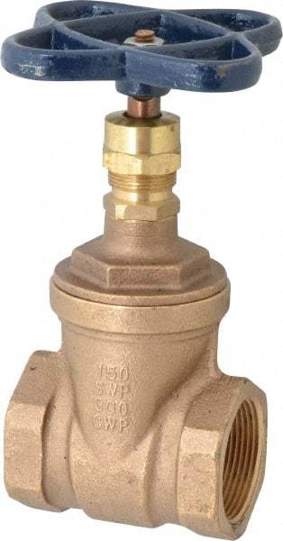 NIBCO - 1-1/2" Pipe, Class 150, Threaded Bronze Solid Wedge Stem Gate Valve - 300 WOG, 150 WSP, Screw-In Bonnet - Americas Industrial Supply