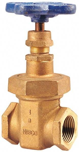 NIBCO - 3" Pipe, Class 150, Threaded Bronze Solid Wedge Stem Gate Valve - 300 WOG, 150 WSP, Union Bonnet - Americas Industrial Supply