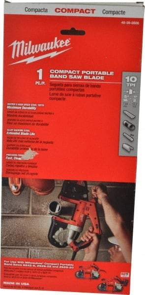 Milwaukee Tool - 2' 11-3/8" Long x 0.02" Thick, 10 Teeth per Inch, Portable Band Saw Blade - Bi-Metal Blade, High Speed Steel Teeth, Toothed Edge - Americas Industrial Supply