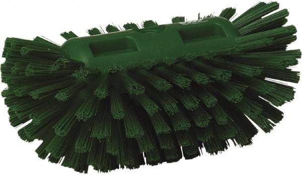Vikan - 1-1/2" Bristle Length, Polyester Utility Scrub Brush - 5-1/2" Wide Head, 8" OAL, European Threaded Handle, Green, Polypropylene Block - Americas Industrial Supply