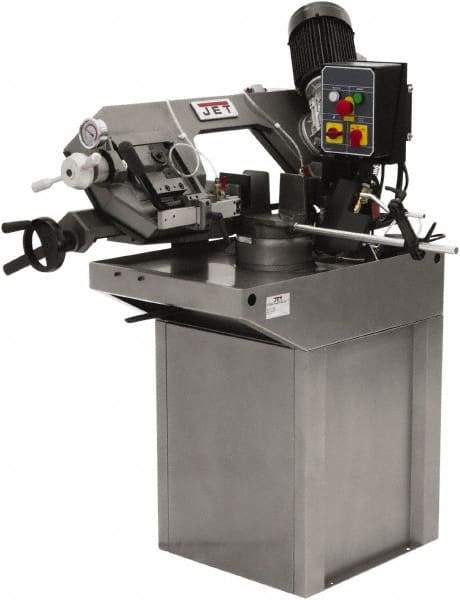 Jet - 7 x 7" Max Capacity, Manual Step Pulley Horizontal Bandsaw - 137 to 275 SFPM Blade Speed, 230 Volts, 45°, 3 Phase - Americas Industrial Supply