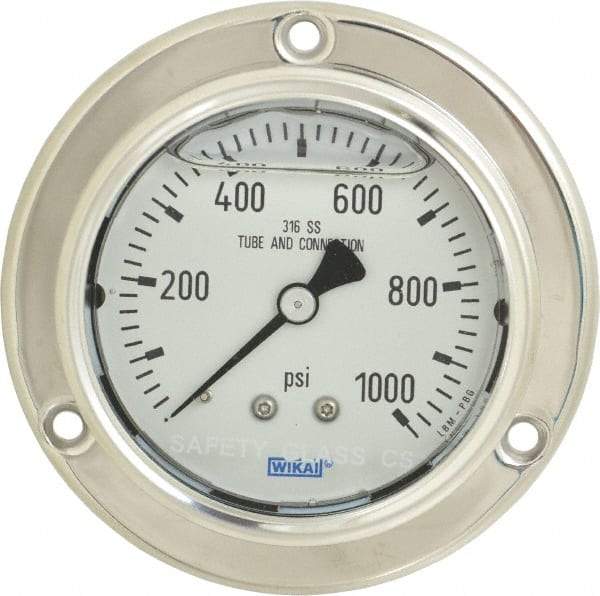 Wika - 2-1/2" Dial, 1/4 Thread, 0-1,000 Scale Range, Pressure Gauge - Lower Back Connection Mount, Accurate to 2-1-2% of Scale - Americas Industrial Supply
