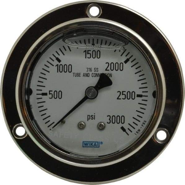 Wika - 2-1/2" Dial, 1/4 Thread, 0-3,000 Scale Range, Pressure Gauge - Lower Back Connection Mount, Accurate to 2-1-2% of Scale - Americas Industrial Supply