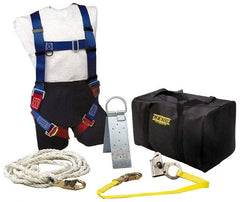 Gemtor - Universal Size, 300 Lb. Capacity, Polyester Roofer Fall Protection Kit - 3 Ft. Lanyard Long, Reusable Anchor, Blue, Red and Yellow - Americas Industrial Supply