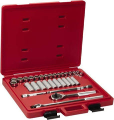 Proto - 31 Piece 1/2" Drive Chrome Finish Deep Well Socket Set - 12 Points, 10mm to 26mm Range, Metric Measurement Standard - Americas Industrial Supply