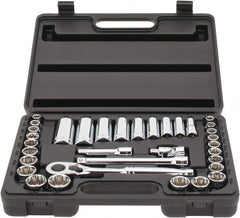 Stanley - 34 Piece 3/8" Drive Chrome Finish Deep Well Socket Set - 12 Points, 5/16" to 7/8" (8mm to 19mm) Range, Inch/Metric Measurement Standard - Americas Industrial Supply