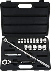 Stanley - 17 Piece 1/2" Drive Chrome Finish Socket Set - 12 Points, 3/8" to 1-1/4" Range, Inch Measurement Standard - Americas Industrial Supply