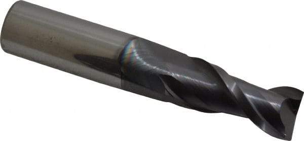 Accupro - 11/16", 1-1/2" LOC, 3/4" Shank Diam, 4" OAL, 2 Flute, Solid Carbide Square End Mill - Single End, AlTiN Finish, Spiral Flute, 40° Helix, Centercutting, Right Hand Cut, Right Hand Flute - Americas Industrial Supply