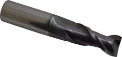 Accupro - 11/16", 1-1/2" LOC, 3/4" Shank Diam, 4" OAL, 2 Flute, Solid Carbide Square End Mill - Single End, AlTiN Finish, Spiral Flute, 40° Helix, Centercutting, Right Hand Cut, Right Hand Flute - Americas Industrial Supply