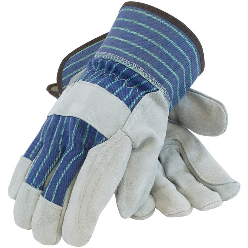 ‎82-7763/L Split Leather Palm - Silver Series - A/B Select Shoulder - Dbl Palm - Bl./Green - Rubberized SC - Exact Industrial Supply