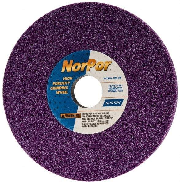 Norton - 7" Diam x 1-1/4" Hole x 1/2" Thick, G Hardness, 60 Grit Surface Grinding Wheel - Ceramic, Type 1, Medium Grade, 3,600 Max RPM, Vitrified Bond, No Recess - Americas Industrial Supply