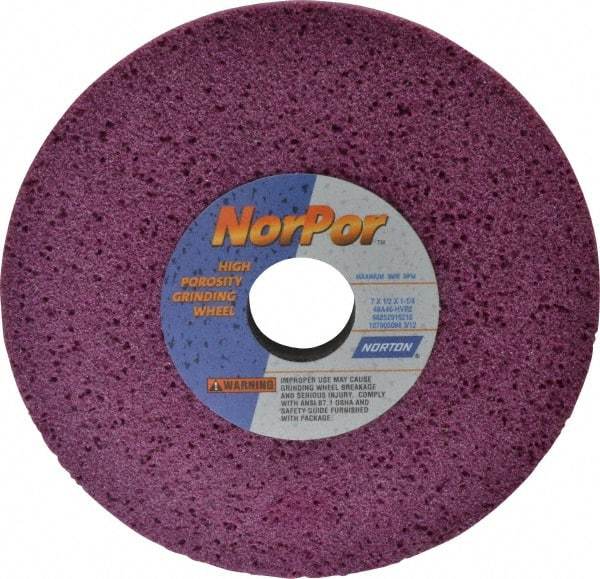 Norton - 7" Diam x 1-1/4" Hole x 1/2" Thick, H Hardness, 46 Grit Surface Grinding Wheel - Aluminum Oxide, Type 1, Coarse Grade, 3,600 Max RPM, Vitrified Bond, No Recess - Americas Industrial Supply