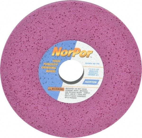 Norton - 7" Diam x 1-1/4" Hole x 1/2" Thick, H Hardness, 60 Grit Surface Grinding Wheel - Aluminum Oxide, Type 1, Medium Grade, 3,600 Max RPM, Vitrified Bond, No Recess - Americas Industrial Supply