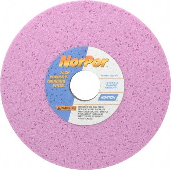 Norton - 7" Diam x 1-1/4" Hole x 1/2" Thick, G Hardness, 46 Grit Surface Grinding Wheel - Aluminum Oxide, Type 1, Coarse Grade, 3,600 Max RPM, Vitrified Bond, No Recess - Americas Industrial Supply