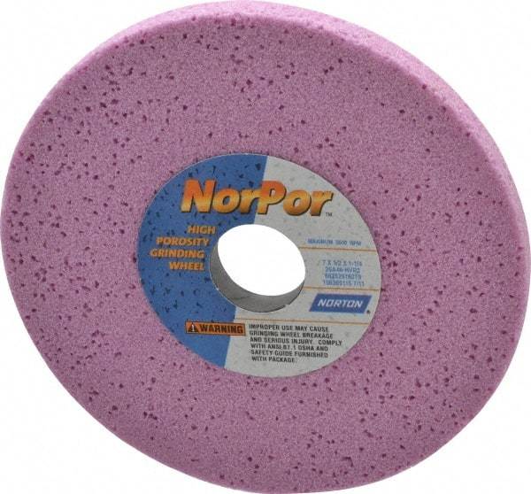 Norton - 7" Diam x 1-1/4" Hole x 1/2" Thick, H Hardness, 46 Grit Surface Grinding Wheel - Aluminum Oxide, Type 1, Coarse Grade, 3,600 Max RPM, Vitrified Bond, No Recess - Americas Industrial Supply