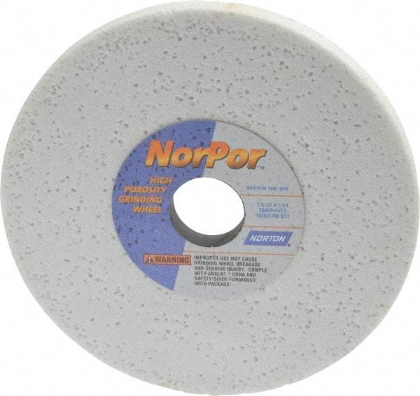 Norton - 7" Diam x 1-1/4" Hole x 1/2" Thick, H Hardness, 60 Grit Surface Grinding Wheel - Aluminum Oxide, Type 1, Medium Grade, 3,600 Max RPM, Vitrified Bond, No Recess - Americas Industrial Supply
