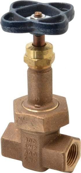 NIBCO - 1/2" Pipe, Class 300, Threaded Bronze Alloy Solid Wedge Rising Stem Gate Valve with Stainless Steel Trim - 600 WOG, 300 WSP, Union Bonnet - Americas Industrial Supply