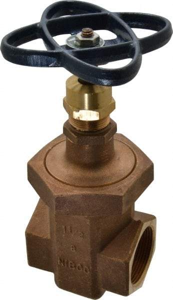 NIBCO - 1-1/2" Pipe, Class 300, Threaded Bronze Alloy Solid Wedge Stem Gate Valve - 600 WOG, 300 WSP, Union Bonnet - Americas Industrial Supply
