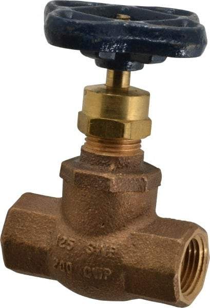 NIBCO - 1/2" Pipe, Threaded Ends, Bronze Integral Globe Valve - Bronze Disc, Screw-In Bonnet, 200 psi WOG, 125 psi WSP, Class 125 - Americas Industrial Supply