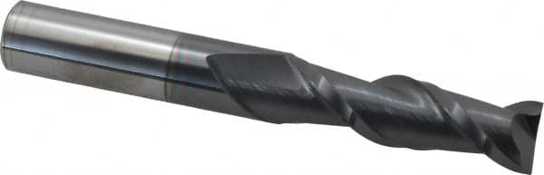 Accupro - 5/8", 2-1/8" LOC, 5/8" Shank Diam, 4-5/8" OAL, 2 Flute, Solid Carbide Square End Mill - Single End, AlTiN Finish, Spiral Flute, 40° Helix, Centercutting, Right Hand Cut, Right Hand Flute - Americas Industrial Supply